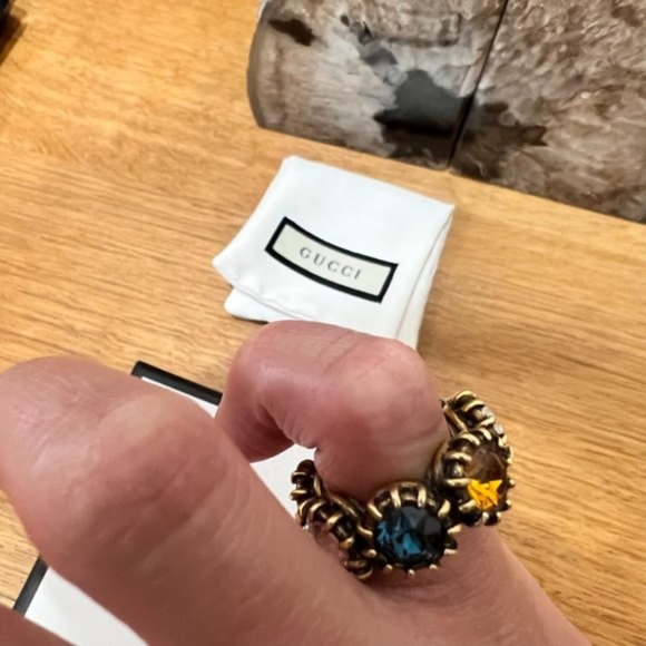 Gucci Aged Gold Tiger Head Multicolor Stones Infinity Stones Thanos Ring - Picture 15 of 15